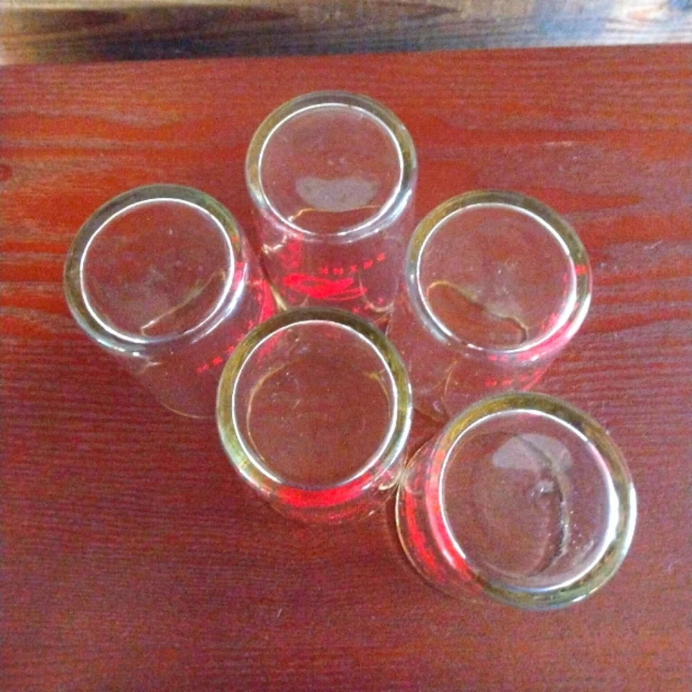2 FOR $15 BUNDLE Rare Find Vintage Bud Beer Gold Rim Tasting Glasses, Set OF 5